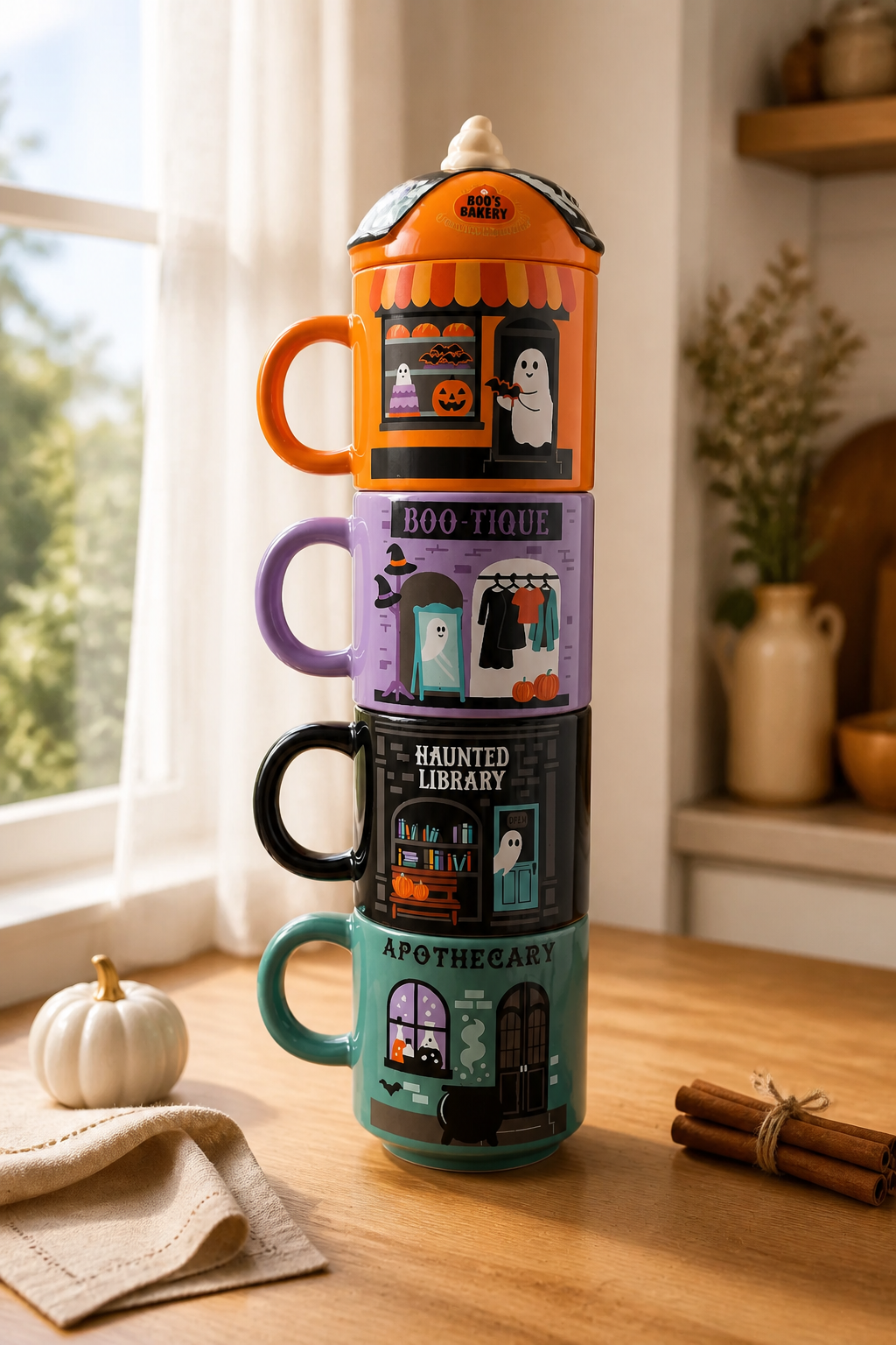 Ensemble de tasses empilables « Rue Effrayante » pour Halloween