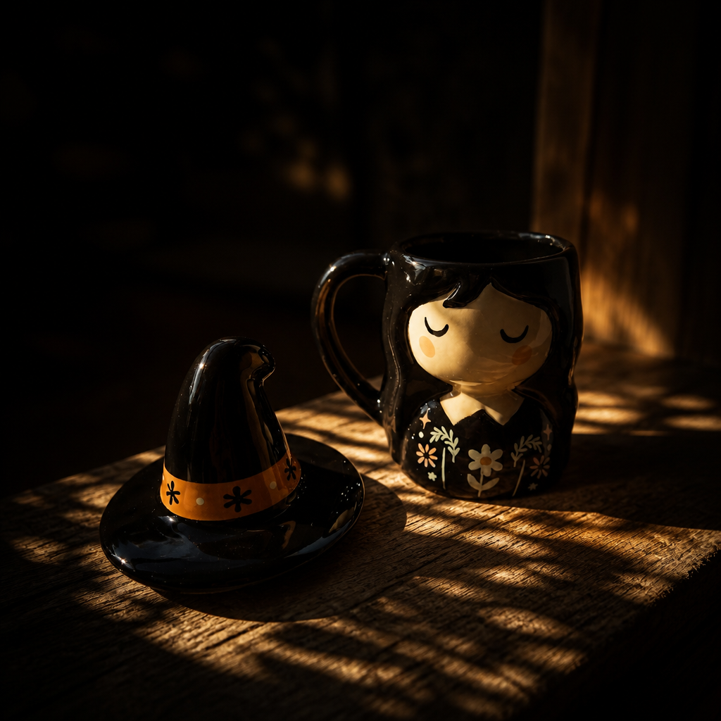 Mug à couvercle Sorcière folklorique effrayante d'Halloween