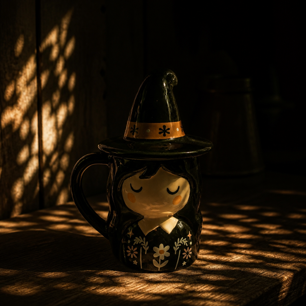 Mug à couvercle Sorcière folklorique effrayante d'Halloween