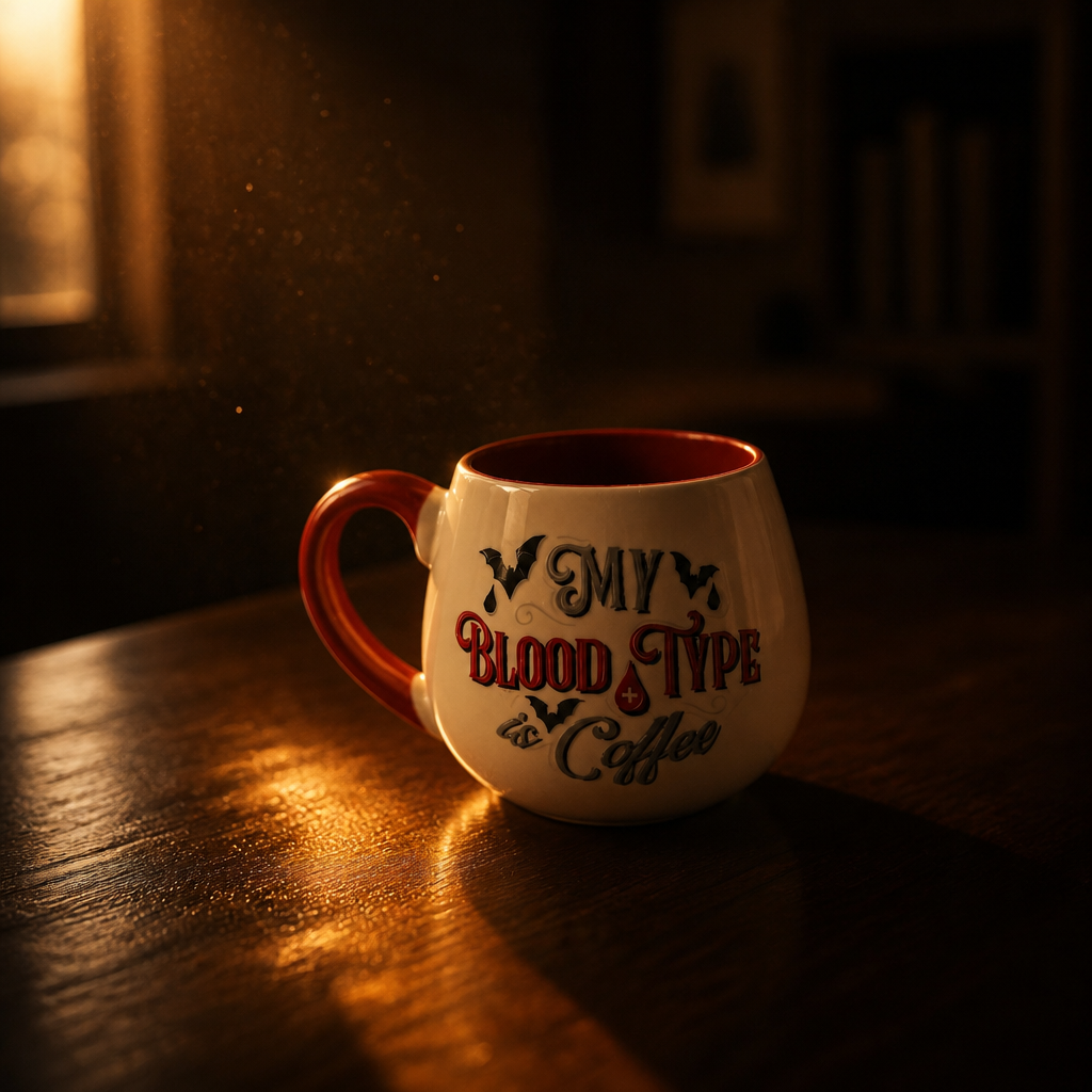 Mug rond gothique vampire « My Blood Type is Coffee » pour Halloween