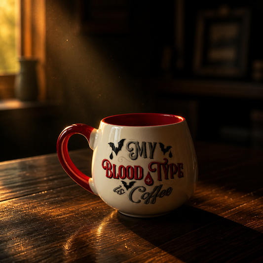 Mug rond gothique vampire « My Blood Type is Coffee » pour Halloween