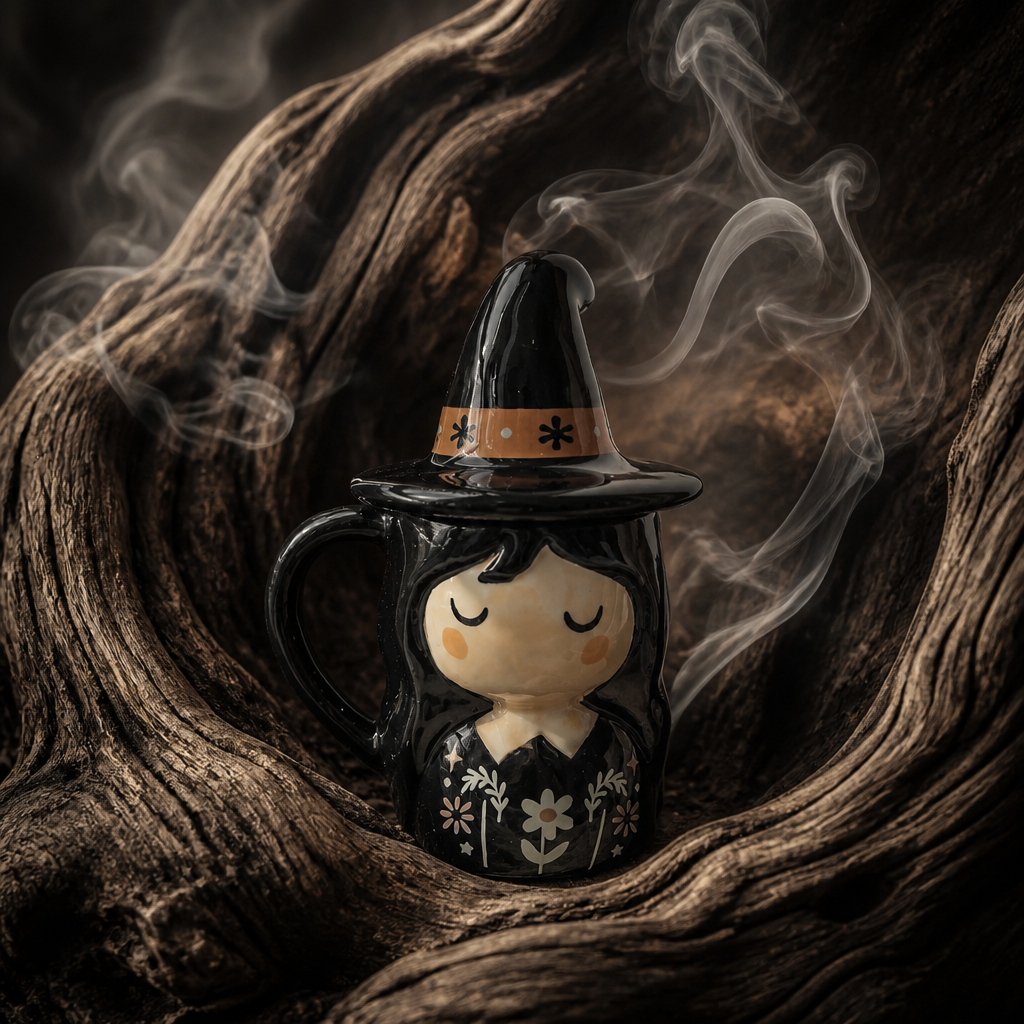 Mug à couvercle Sorcière folklorique effrayante d'Halloween